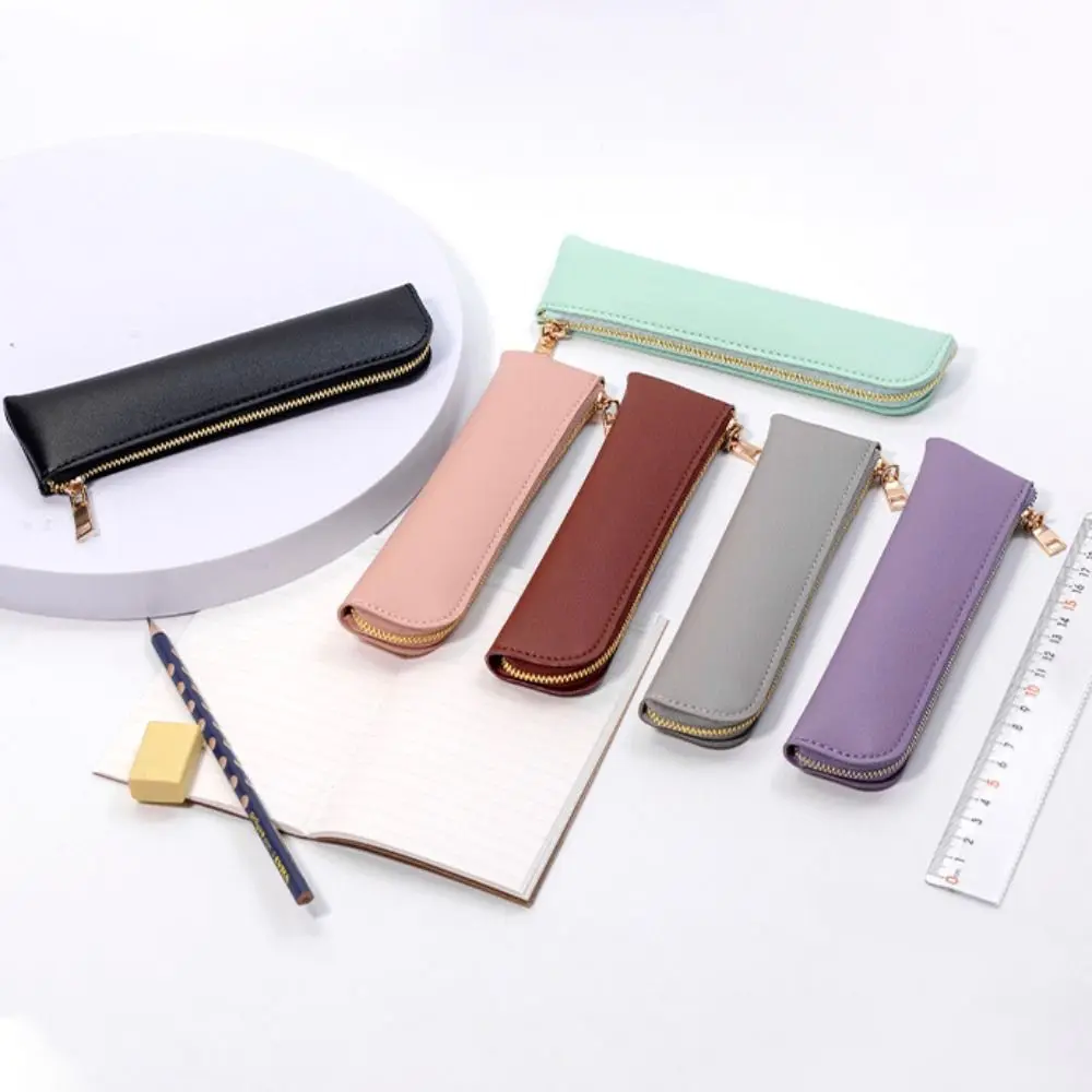 Stylish Portable Simple Pen Bag Leather Compact Stationery Organizer Multi-function Elegant Stationery Storage Bag