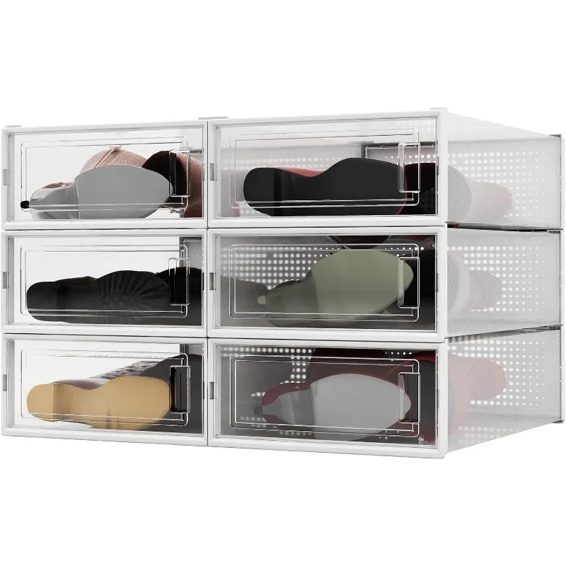 

6-Piece Boot Shoe Storage Box, Stackable Clear Plastic Shoe Organizer, with Clear Door for Women Shoes 20.5" x 12.5" x 5.5"