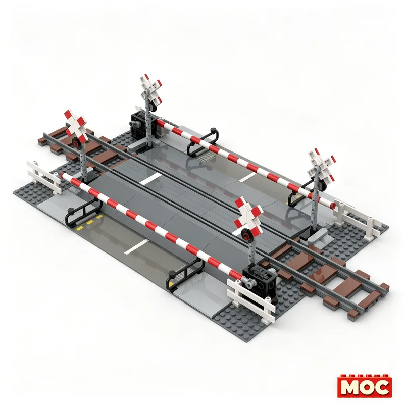 364PCS MOC Level Crossing Version 1 Railway Road Crossing with Barriers and Signals Building Blocks Diorama Set Christmas Gift