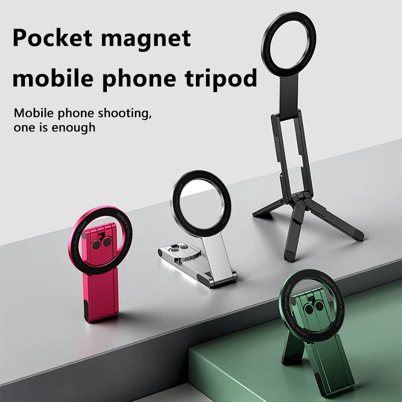Support de téléphone portable magnétique en alliage d'aluminium, trépied de bureau pliable et rotatif multifonctionnel, support de photographie portable