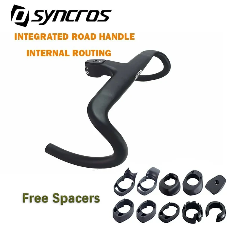 SYNCROS White Logo 28.6mm Bicycle Handlebar Integrated T1000 Carbon Road Handlebar Internal Routing Bike Accessories Matt Black