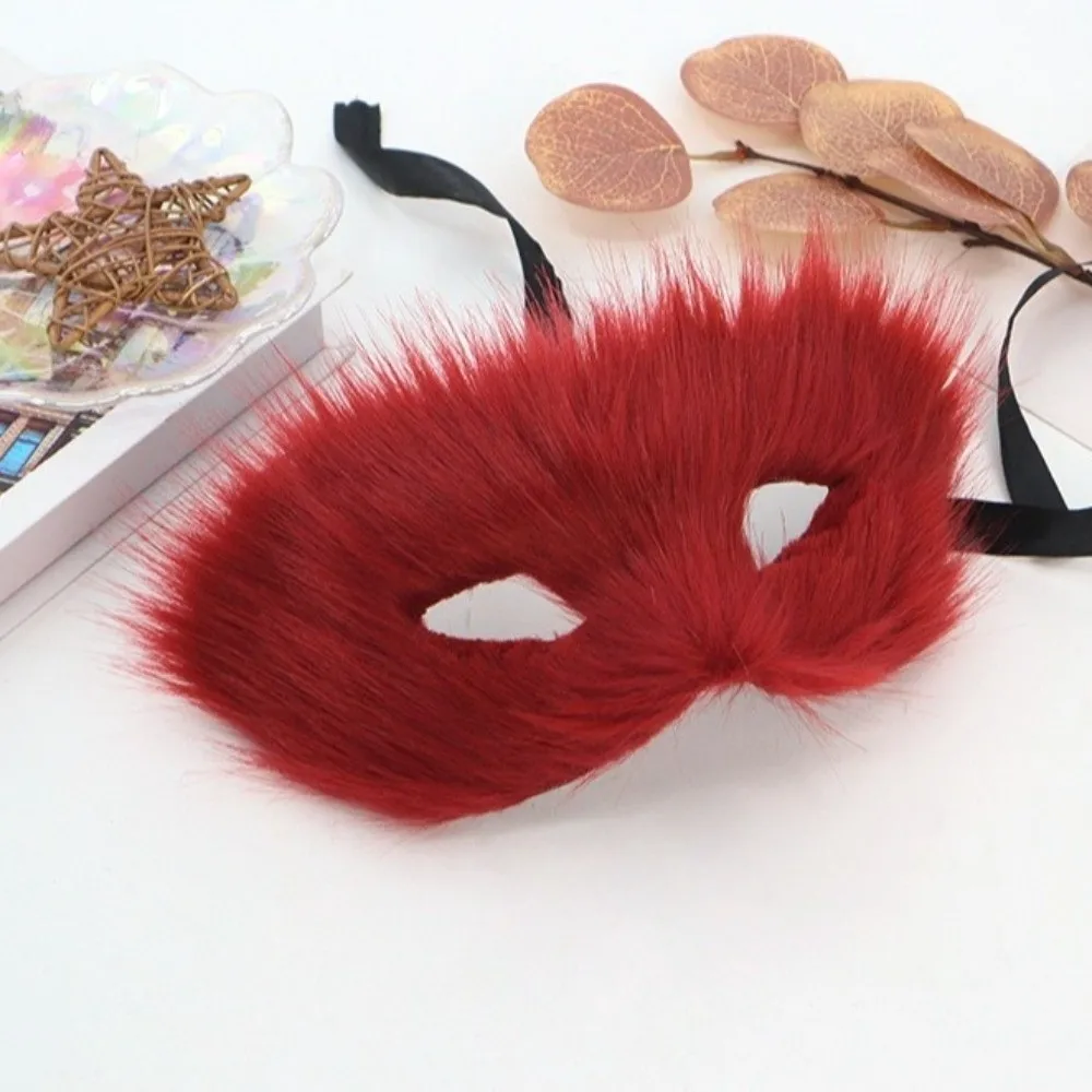 Simple Cartoon Plush Cat Mask Animal Halloween Decoration Half Face Mask Eye Mask Long Furry Halloween Plush Mask Christmas