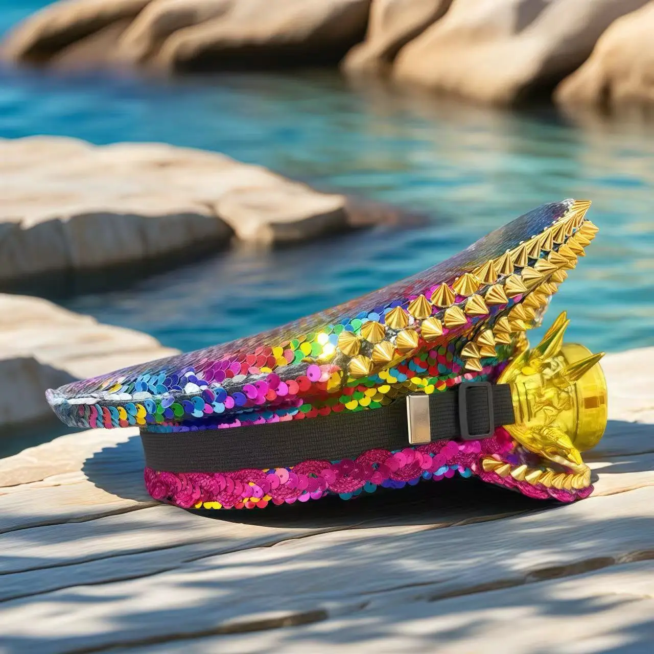 ホンルアン ゴールデンゴーグル キャプテンハット ラインストーン付き 音楽祭 女性用 カーニバルコスチュームハット＆コスプレ 女性用アクセサリー