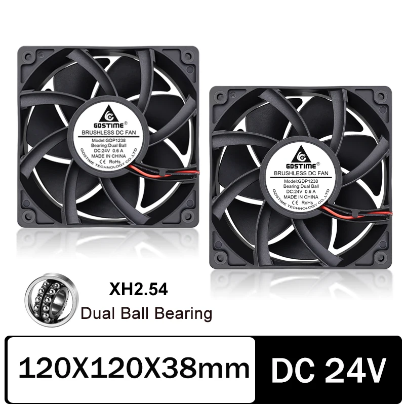 Gdstime 1PCS Booster Fan DC 24V 120x120x38mm Dual Ball Cooling Fan CPU PC Case Cooler 12038B 0.6A High Pressure