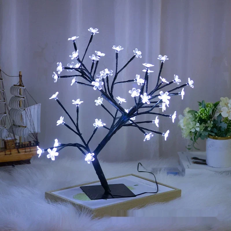 LED Transparent Simulation Flower Tree Lamp Battery Box Lamp Christmas Indoor Room Decoration Outdoor Holiday Table Lamp