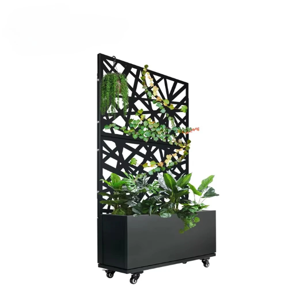Hot-selling Aluminum Cutting Planter Box with  Privacy Screen Trellis Wheels for Vine Planter Outdoor