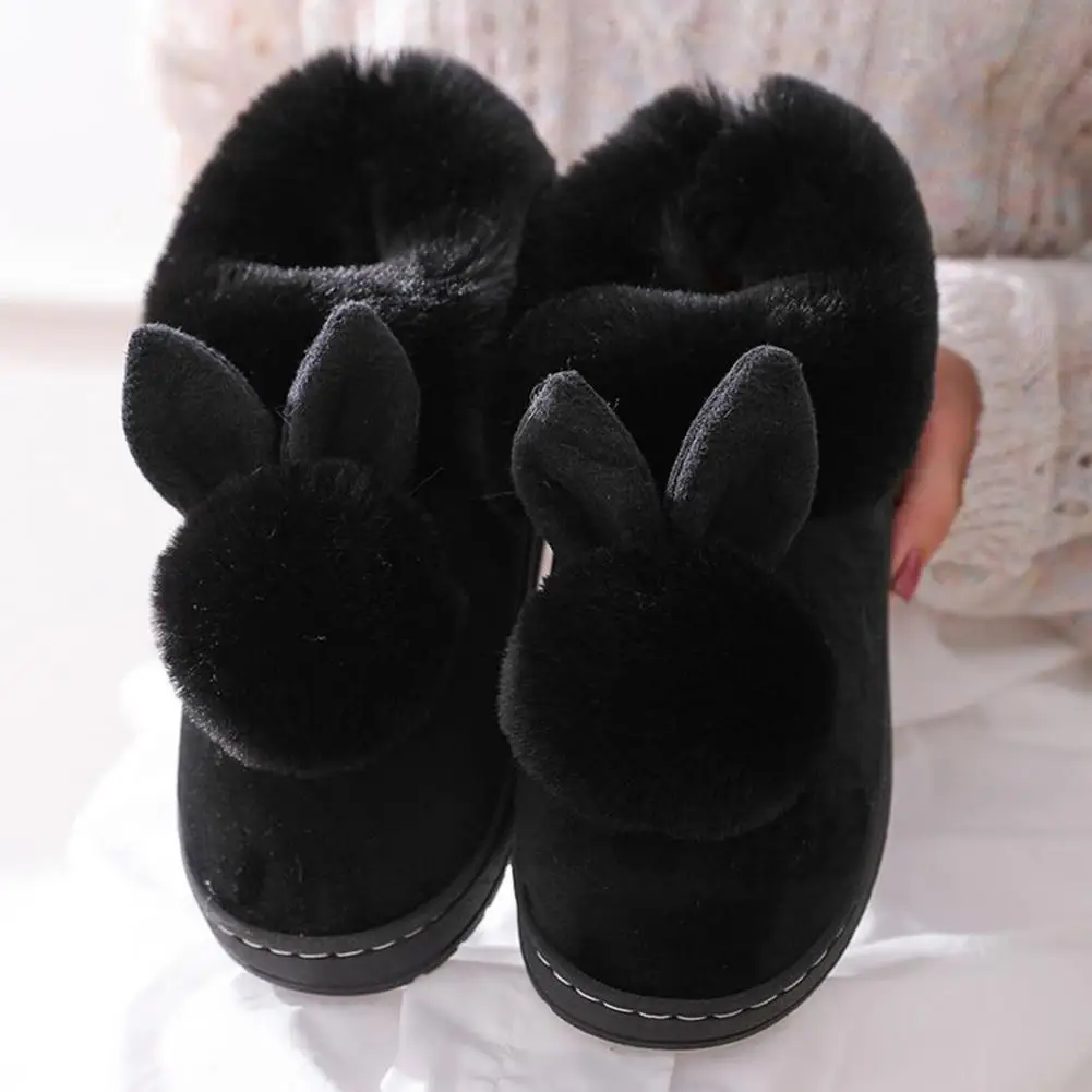 

Rabbit Ears Plush Slippers Cozy Winter Cotton Slippers Fluffy Cartoon Rabbit Ear Design Soft Plush Thickened Warmth for Indoor