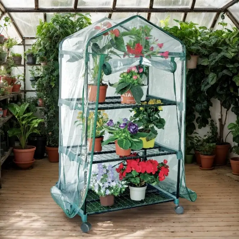 3/4 Tier Greenhouse PVC Garden Warm Room Green Household Plant Greenhouse with Locking Wheels Outdoor Greenhouse for Winter