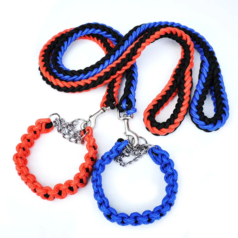 Eight Strand Braided Dog Collar Outdoor Nylon Pet Traction Belt Explosion-proof Impact Pull Dog Traction Rope