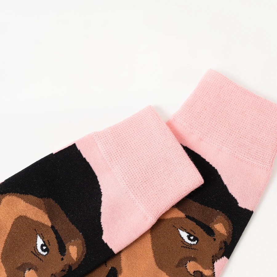 Myored 1 Paar Herbst und Winter neue rosa gerippte schwarze Cartoon-Muster Herrenmode Mid-Tube Socken Baumwoll socken