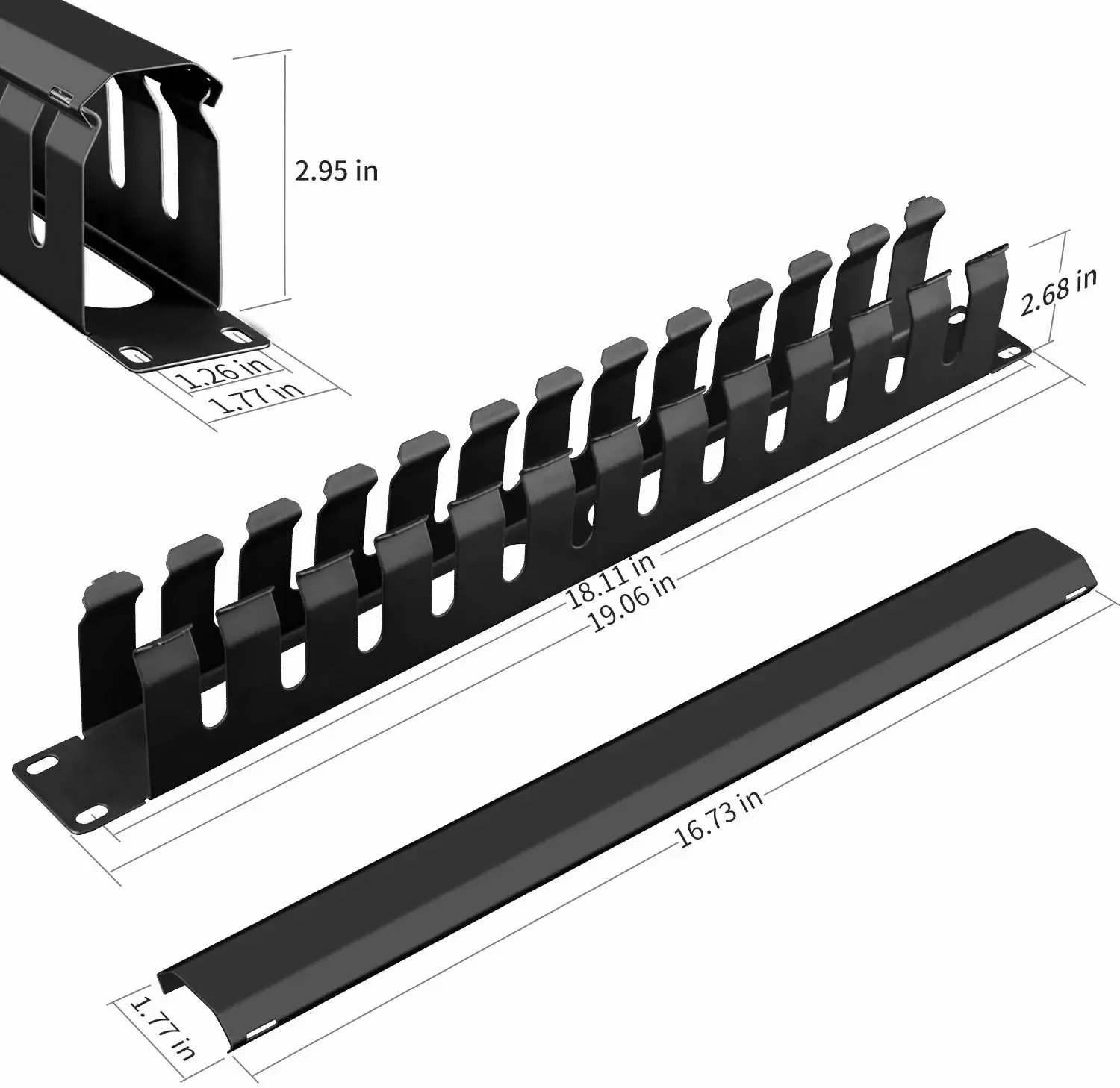 WoeoW 1U 19 Inch Rack Mount Cable Management- All Metal 24 Slot Horizontal Wire Manager Server Rack Mount Cable Organizer