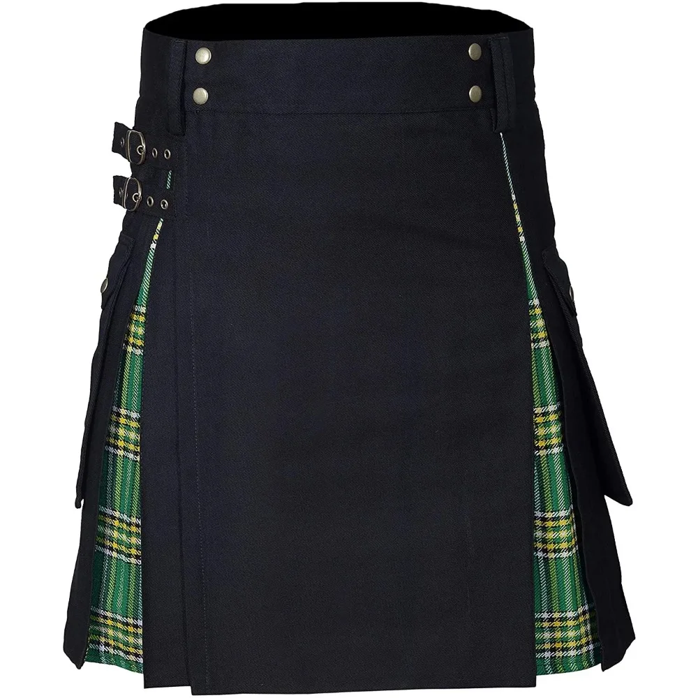 NewKilts for Men Utility Kilt 100% Cotton Jeans Hybrid Kilt Modern Box Pleated Tartan Traditional Mens Kilt Scottish Style Skirt