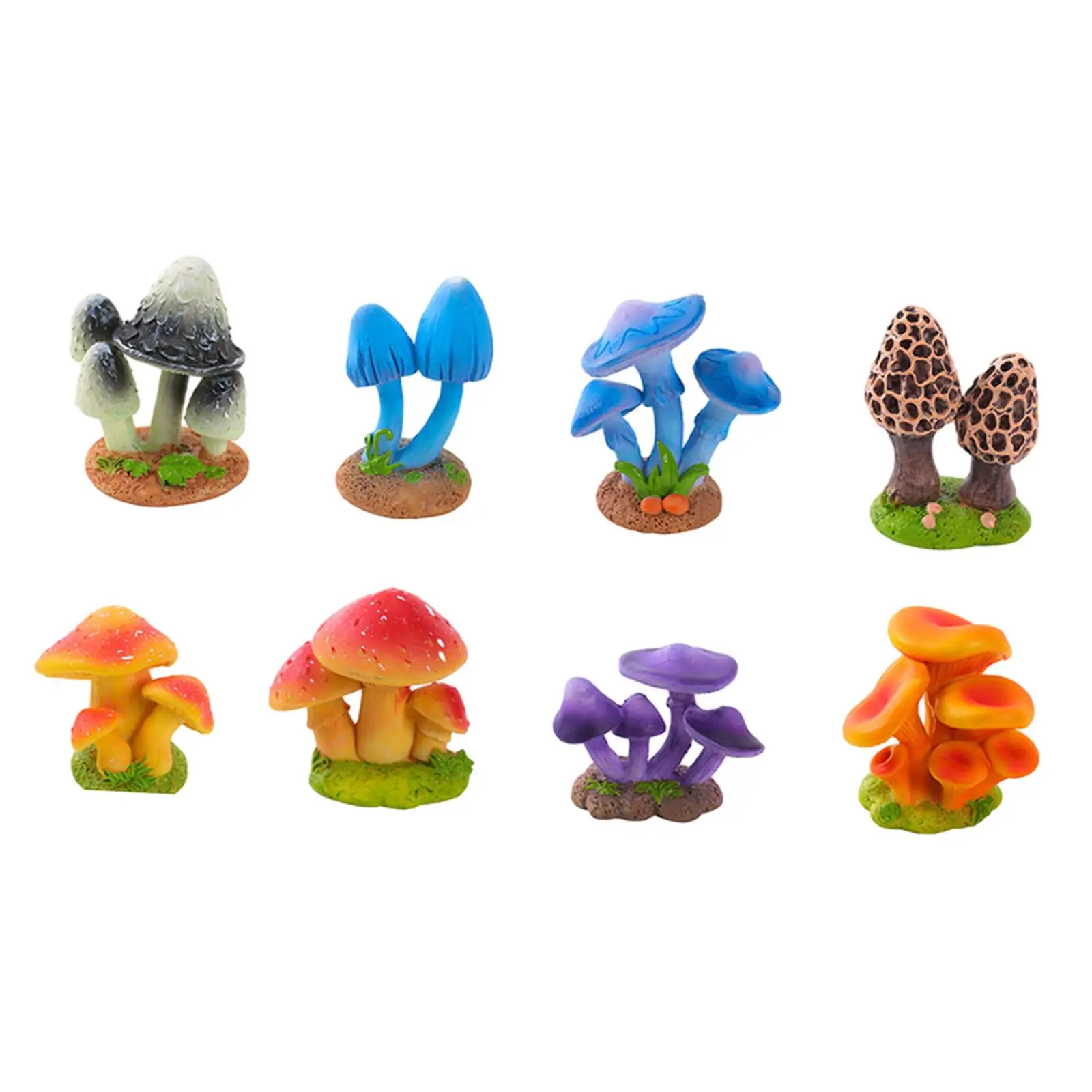 8 Pieces Resin Mushrooms Figurines Craft DIY Micro Landscape Hand Painted Garden Ornament for Bonsai Decor Waterproof Cute