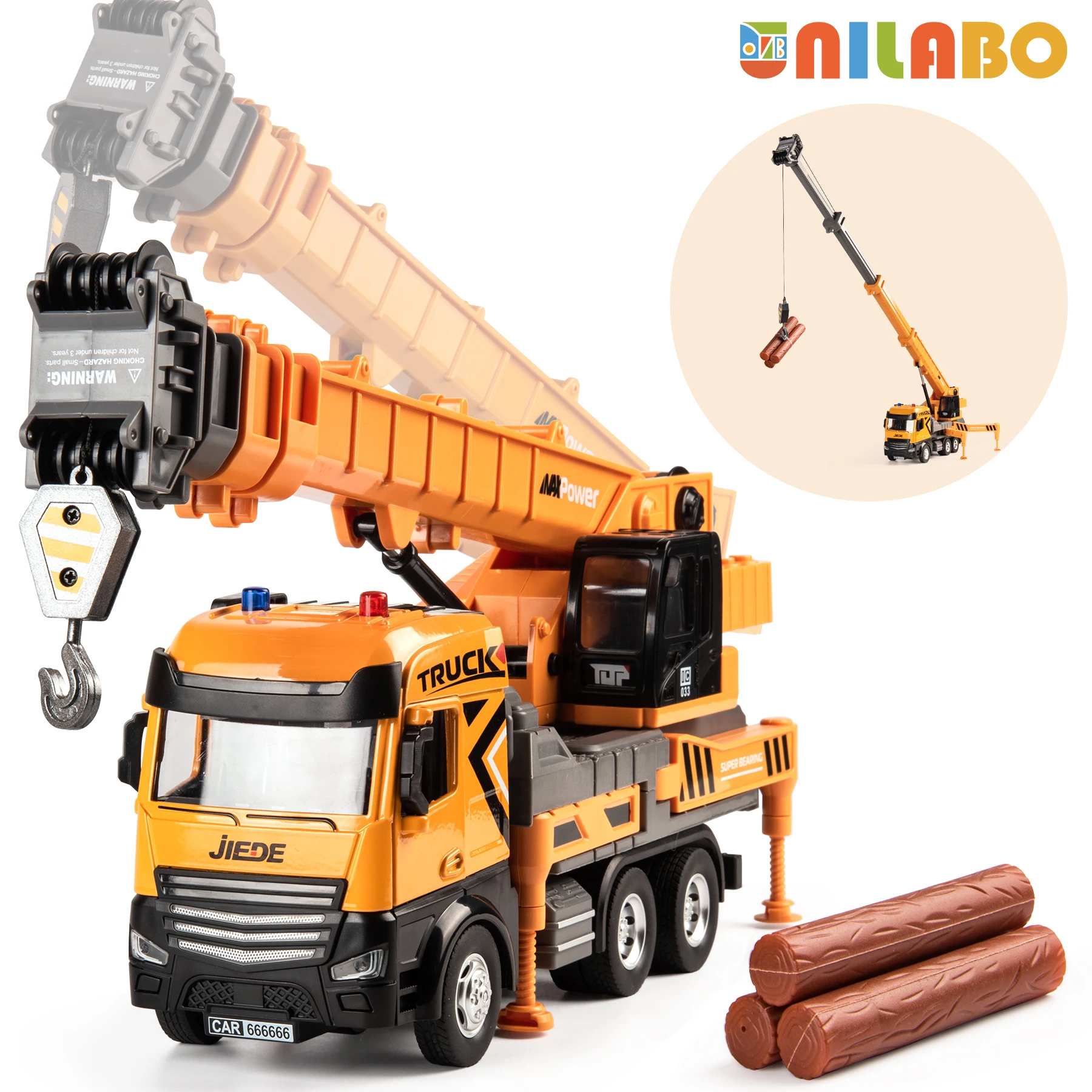 Alloy 1:40 Crane Truck Toy Extendable Arms Rotating Platform Inertia Power Light Sounds Perfect Birthday Gift Boys & Girls 3+