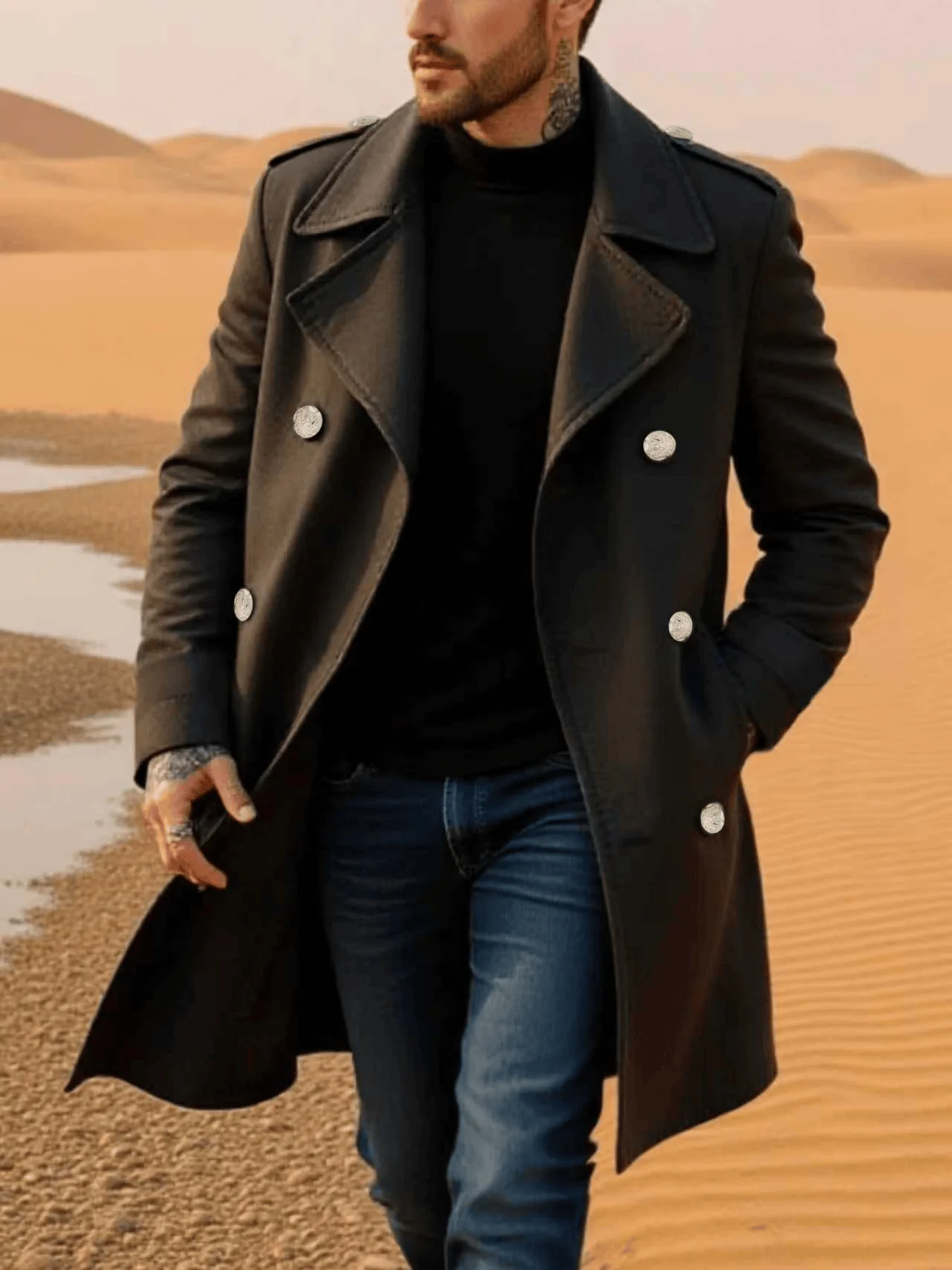 

Мужское шерстяное пальто, двубортное, в европейском и американском стиле, утолщенный ветрозащитный деловой повседневный твидовый плащ