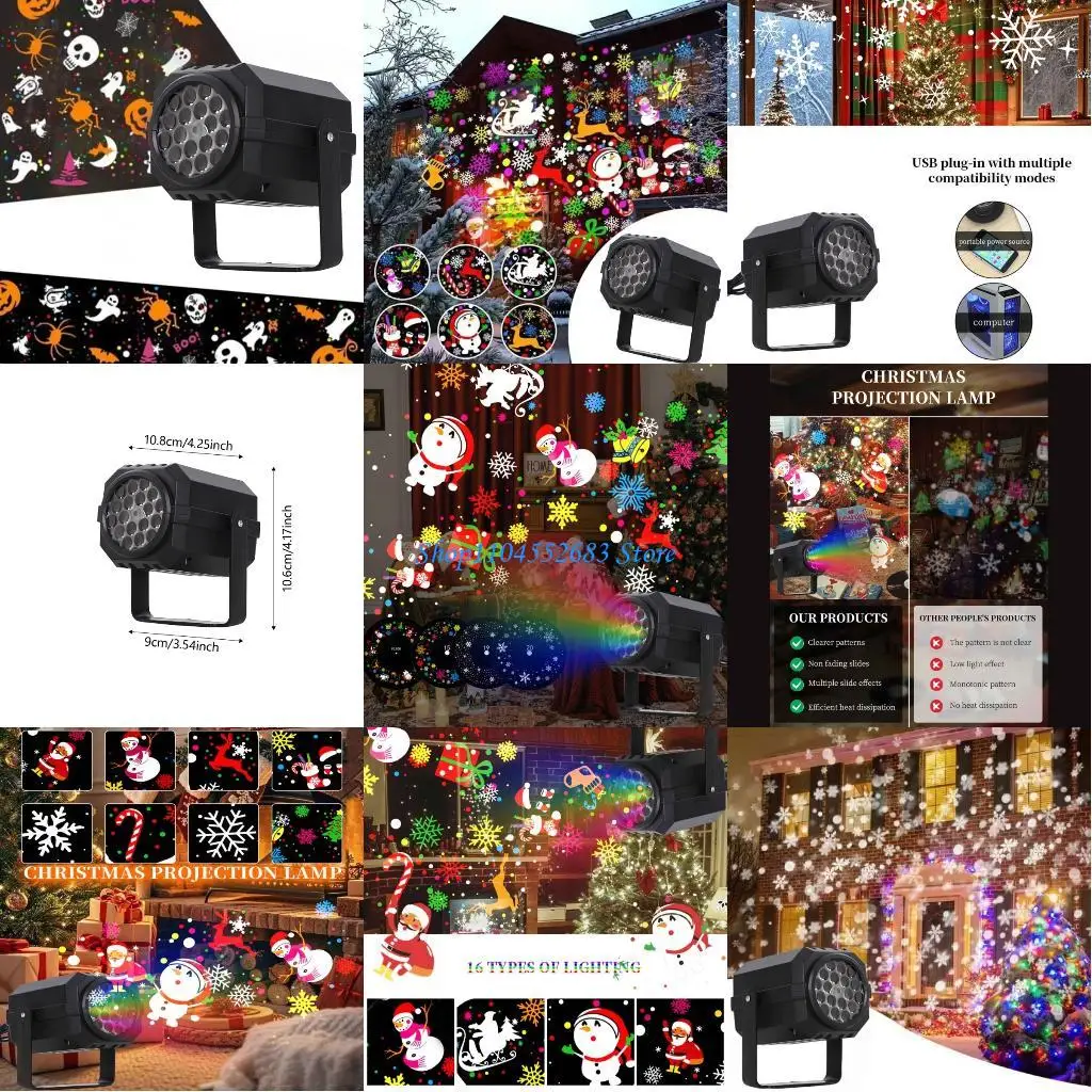 

Y6GD USB Operated Impermeable Decoration Light 16 Dynamic Holiday Projections For Parties Home Use
