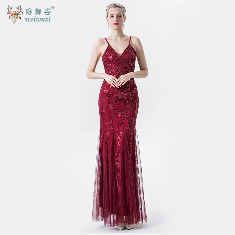 

Сексуальные элегантные вечерние платья с блестками и узором на бретельках с v-образным вырезом, платье для выпускного вечера с открытой спиной, тюлевое женское длинное платье русалки