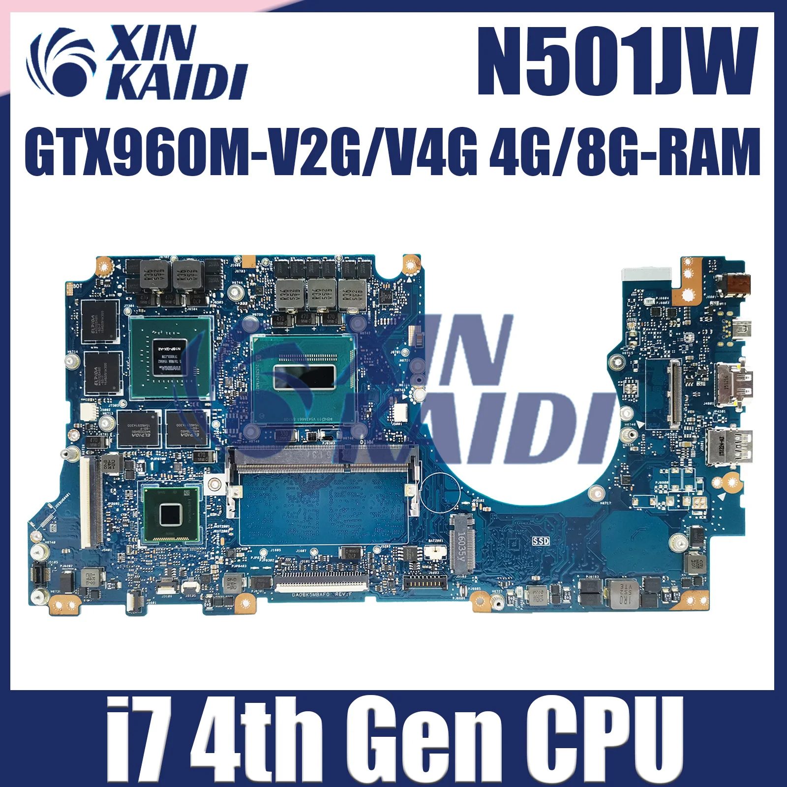 N501J Laptop Motherboard For ASUS N501JW G501J G501JW UX501J UX501JW G60JW Mainboard I5 I7 CPU GTX960M-2G V4G 4G 8G RAM