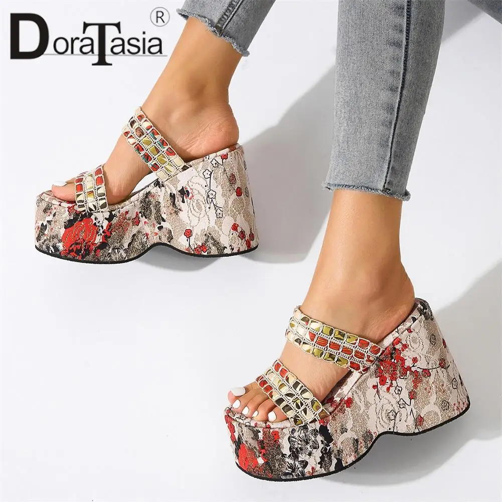 Luxury Brand New Female Wedges High Heels Slippers Fashion Crystal Mixed Colors Platform Slippers Women Casual Party Woman Shoes