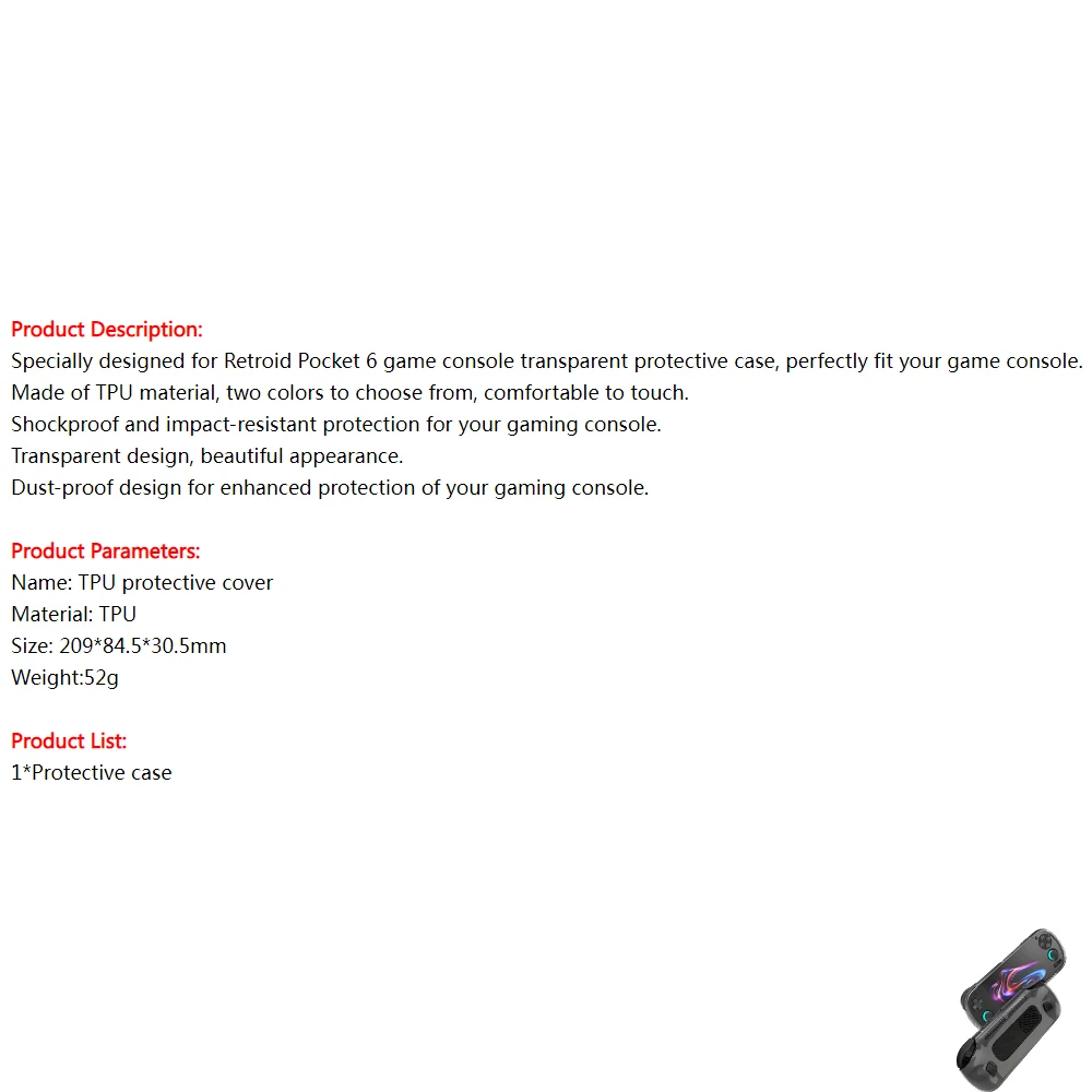 

Protective Case for Retroid Pocket 6, Protect Sleeve TPU Cooling Shell Stand Holder Modified Grip Enhance Hand Feel Sleeve Case