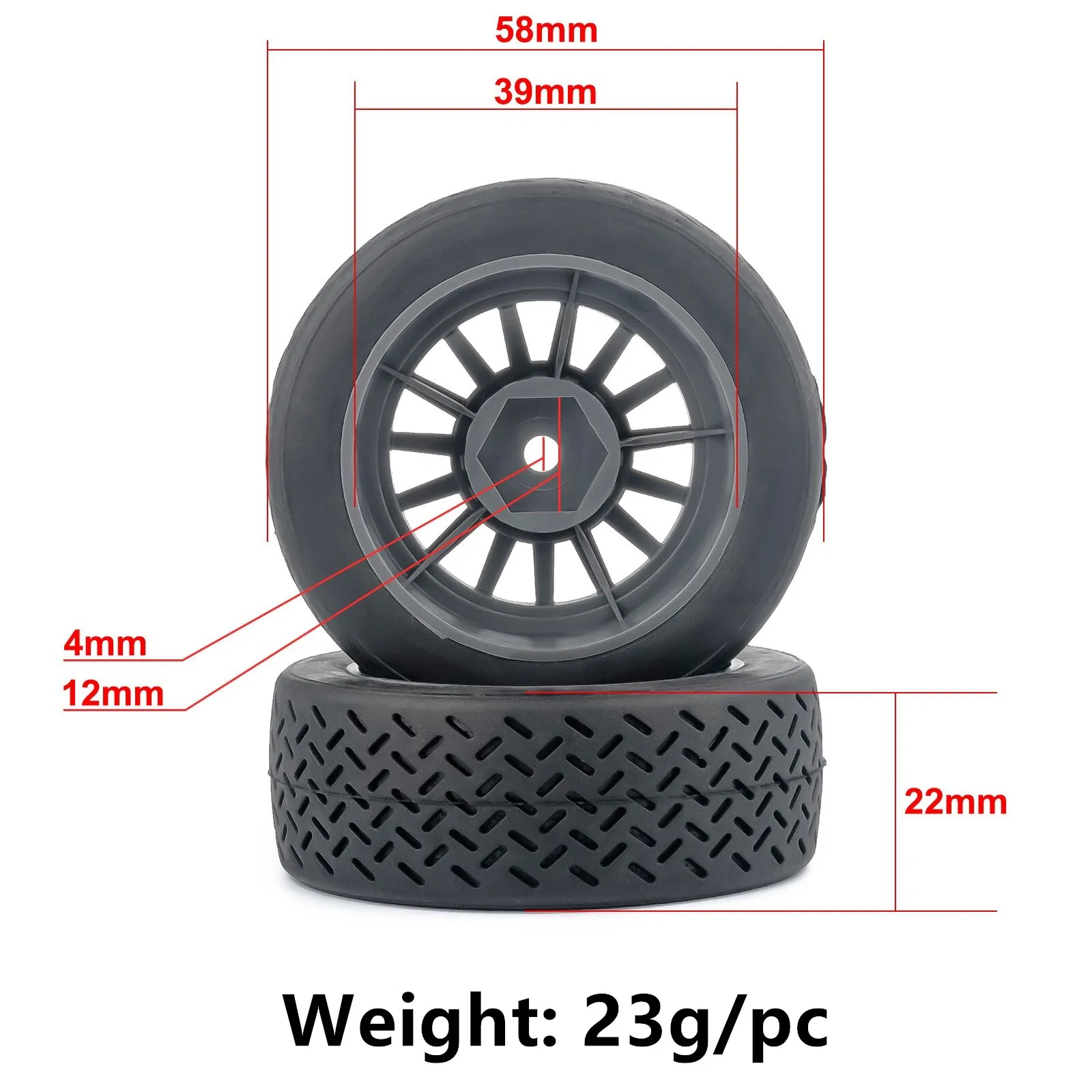 Neumáticos de Rally 1/10 14 WRC, Neumáticos de Carreras con Hexágono de 12 mm para MJX 14303 C3 Tamiya M05 M08 ZD RX12 DSK 1:14 1:10 RC, Piezas de Mejora para Autos de Carretera