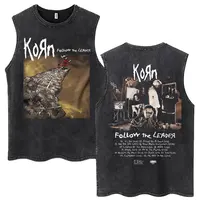 Camisetas sin mangas Vintage lavadas Korn Follow The Leader, camisetas sin mangas de banda de Rock gótica de Metal, camisetas de algodón de gran tamaño para hombres y mujeres