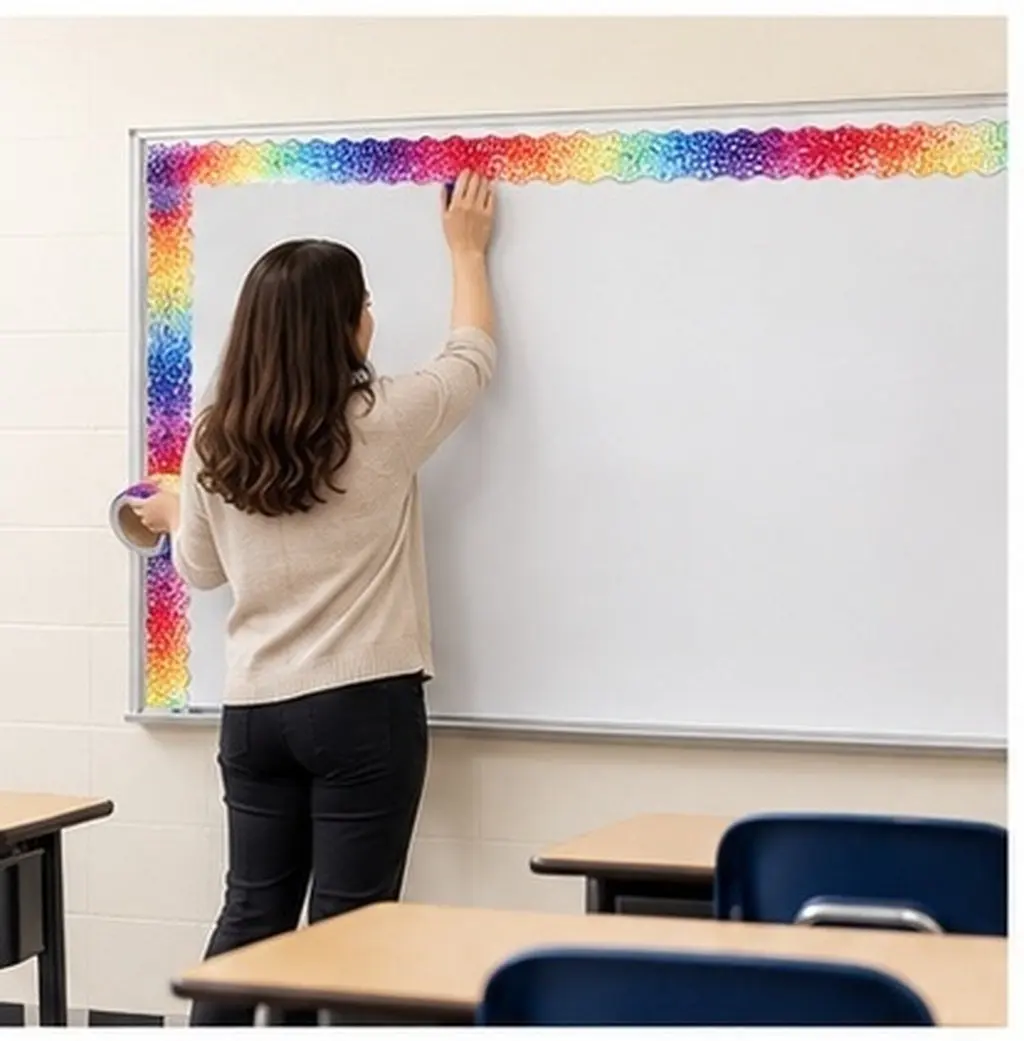 1 Roll Cartoon Bulletin Board Border Sticker Wave Border Trim Decorative Colorful Classroom Office Window Chalkboard Removable