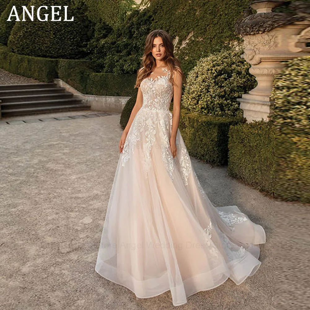 

ANGEL Princess Sleeveless Wedding Dresses For Woman 2024 Bride Sleeveless O-Neck Bridal Gowns A-Line Applique vestido de noiva