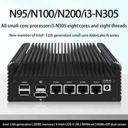 12th Gen Intel Firewall Mini PC Alder Lake i3 N305 8 Core N200 N100 Fanless Soft Router Proxmox DDR5 4800MHz 4xi226-V 2.5G