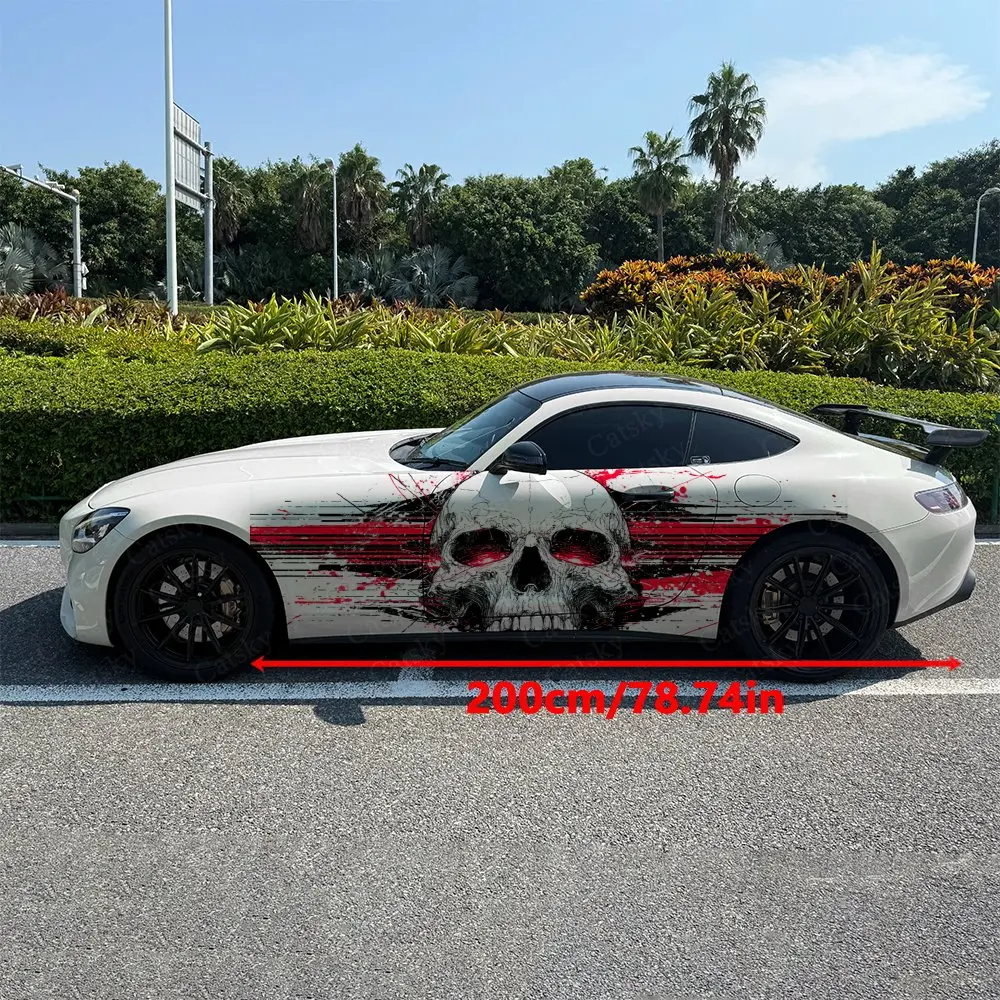 2pcs Skull with Splatter Car Side Wraps, Self-Adhesive PVC Waterproof & Scratch-Resistant Stickers, Car Accessory Gift