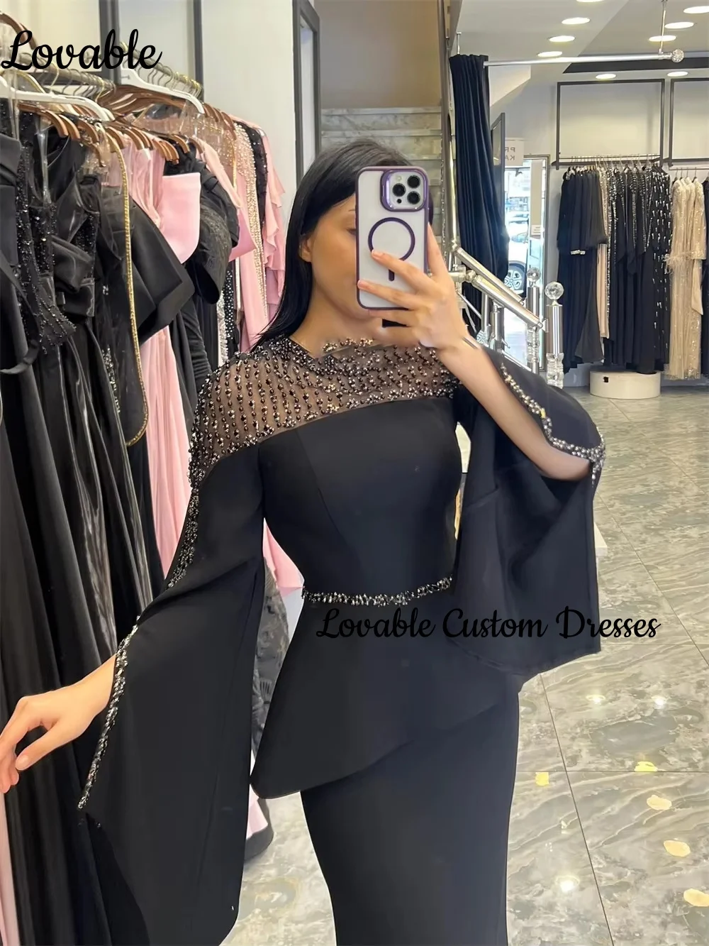 Elegante Abendkleider passen Meerjungfrau-Kleider mit U-Ausschnitt und bodenlangen Kleidern für besondere Anlässe mit Reißverschluss und langen Ärmeln an