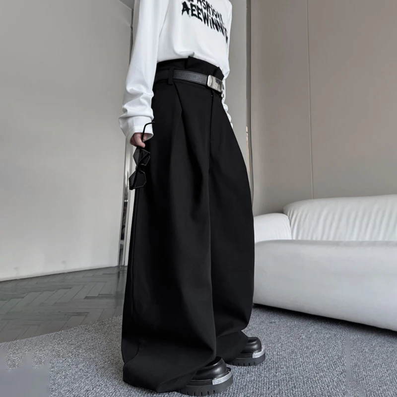 Luzhen 2025 nova moda cor sólida design plissado solto em linha reta calças casuais dos homens coreano elegante bonito calças masculinas jy3446