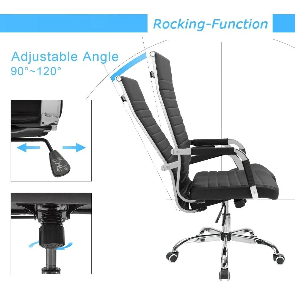 Ribbed Office Chair High Back PU Leather Executive Conference Chair Adjustable Swivel Chair with Arms