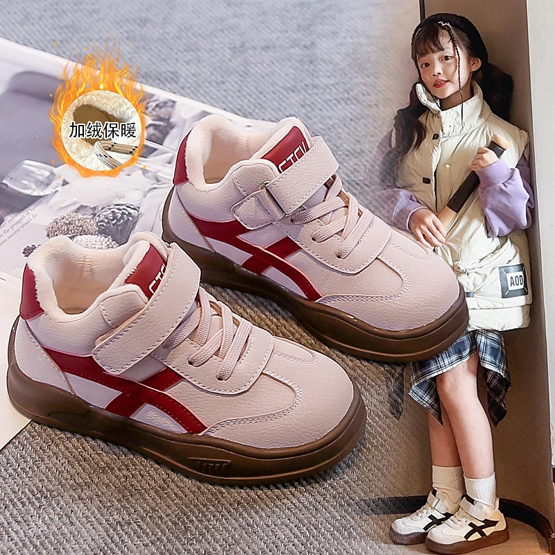 2025년 신상 따뜻하고 편안한 플리스 안감 아동용 경량 따뜻한 면화 신발 고무 상단 통기성 면화 신발