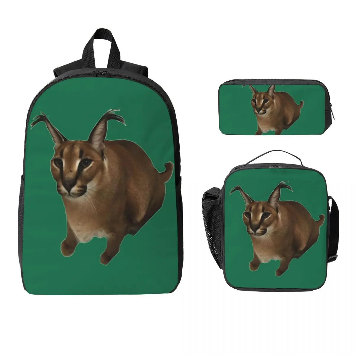

Big Floppa Animal Cat Backpack Student BookBag School Bag Computer Shoulder Bags 3ps Insulated Lunch Bag Pencil Case