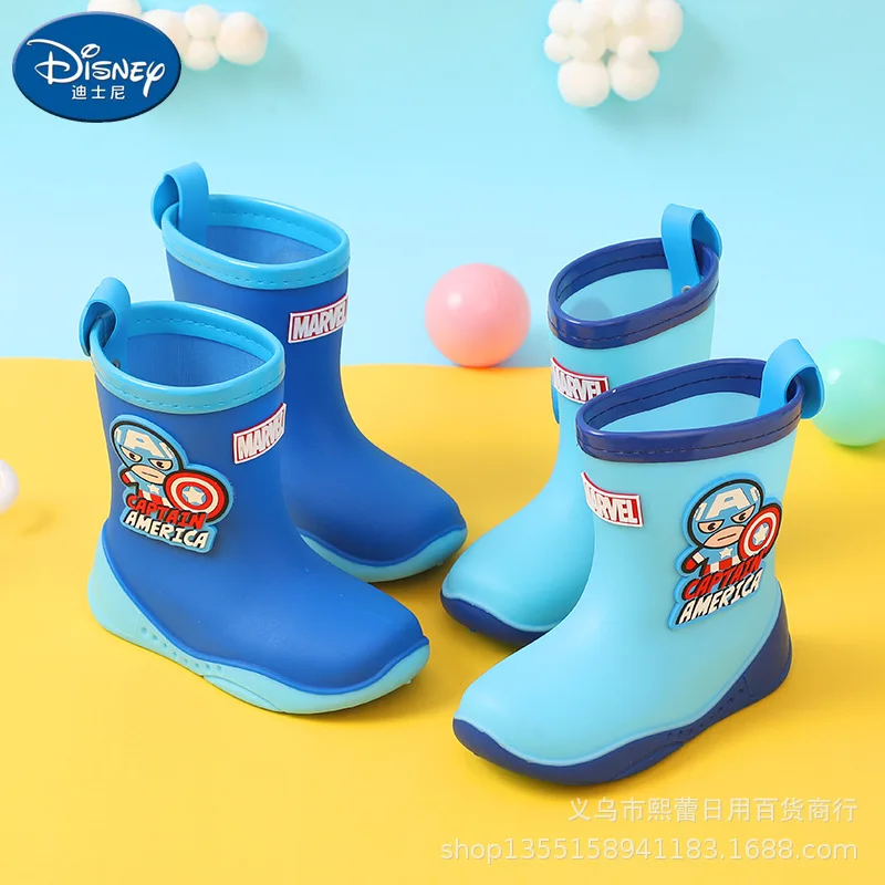 Disney Girls Boys Rain Boots Spider Man Sofia Student Rain Boots Children's Water Proof Rubber Water Shoes Non-Slip Short Shoes