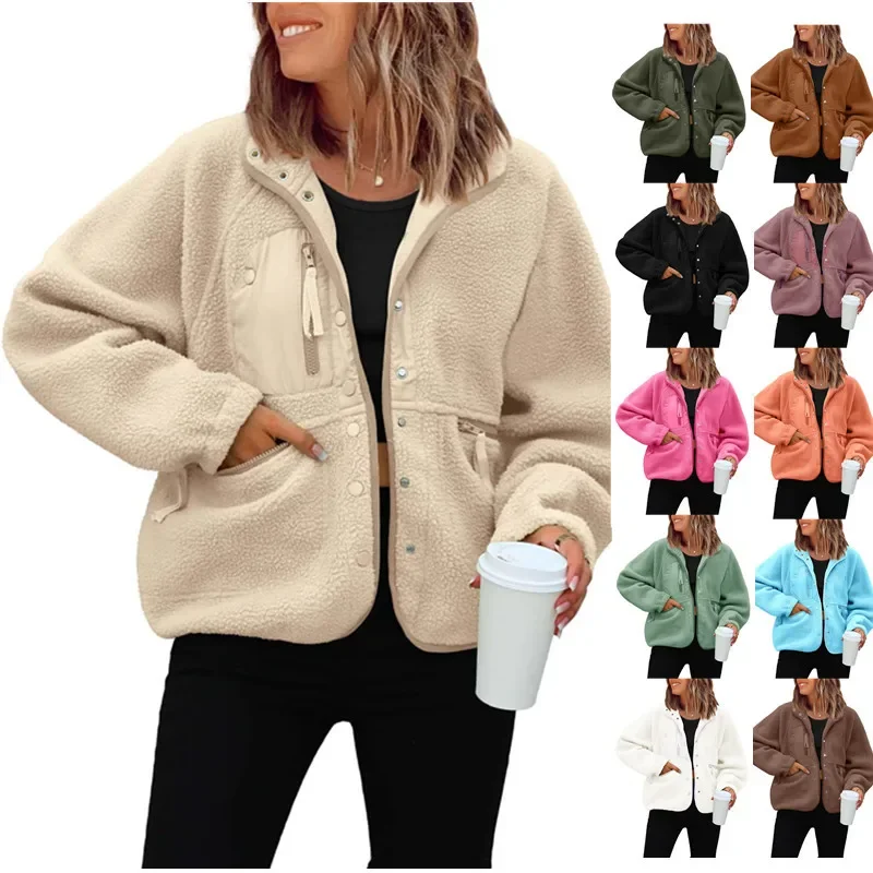 Amazon Autumn/Winter Women's Loose Fleece Jacket Casual Sweatshirt Top Sporty Style Shake Granules Fabric Coat