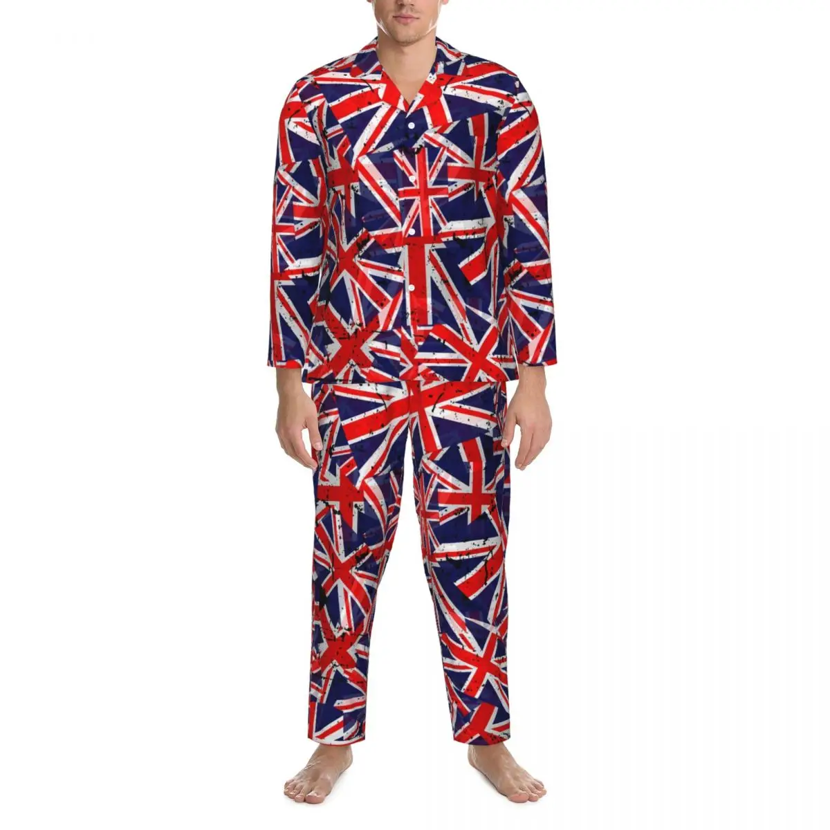 Britische Flagge Pyjama setzt Herbst Union Flaggen bequeme Home Nachtwäsche Männer 2 Stück Retro Overs ize Grafik Nachtwäsche Geschenk idee