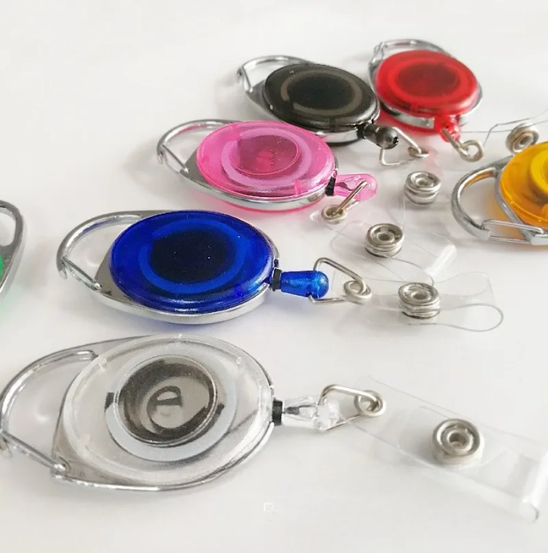 

Oval Transparent Badge Reel Retractable Keychain Clip for Name ID Card Easy To Pull Metal Badge Holder Reels Office Supplies