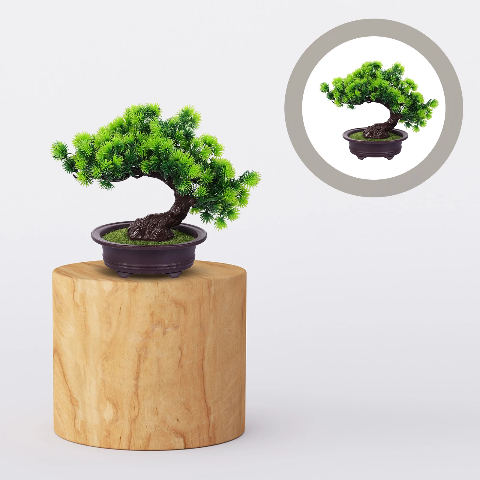 

Artificial Pine Potted Plant Faux Plants Indoor Small Bonsai Tree Mini Fake Juniper Showcase Resin Trees Office