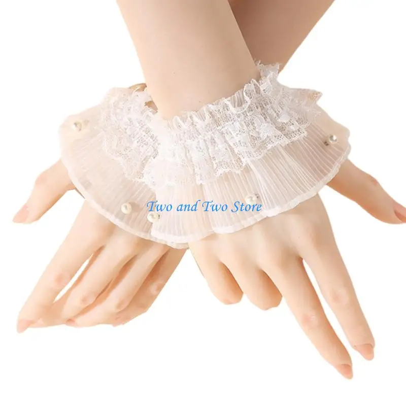 HX6F Popular Lace Trim Wrist Sleeves Decorative Sleeves for Women Dress Wrist Decors