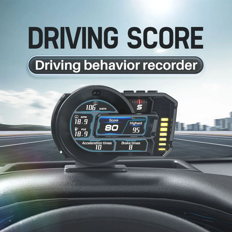 OBD2+GPS HUD Head Up Display Gesture Recognition RGB Ambient Light Multi-function Speedometer Speed Fuel Water Temp RPM Alarm