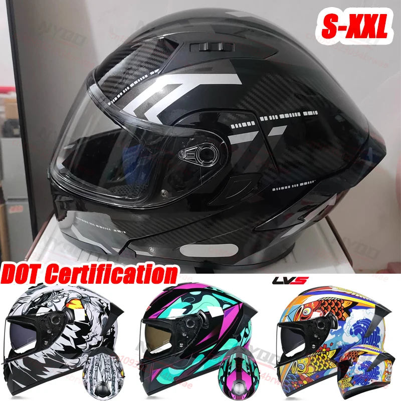 

LVS-701 Full Face Motorcycle Racing Helmet Double Sun Visor Winter Warm Motorbike Sports Safety Helmet for Men Women Adult