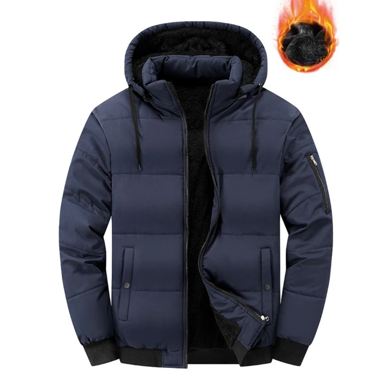 Chaqueta con forro polar para hombre, Parkas con capucha extraíbles y gruesas de invierno, abrigo corto de caballero de negocios de algodón puro con forro polar para hombre
