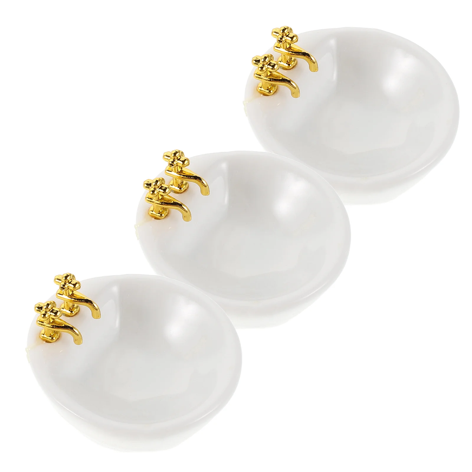 3pcs 미니어처 인형 집 욕실 액세서리 1:12 스케일 인형 집 욕실 주방 장식 플레이 세트 용 작은 흰색 싱크 세트