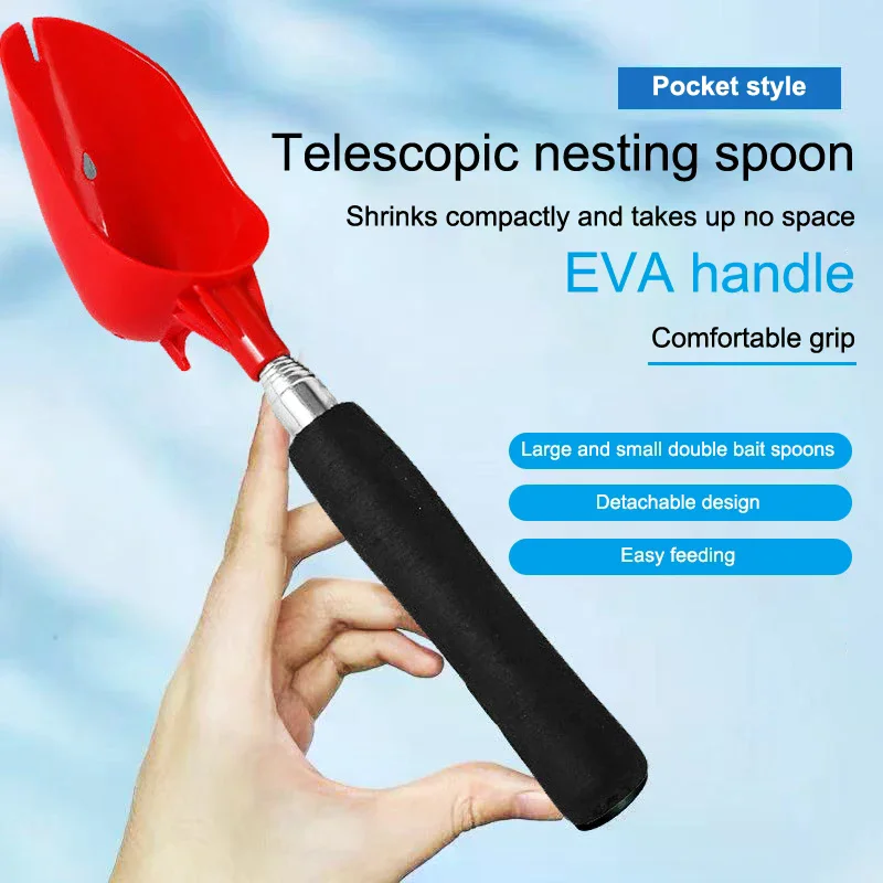 Lightweight Fishing Accessory with Retractable Fish Bait Throwing Spoons and Long Handle