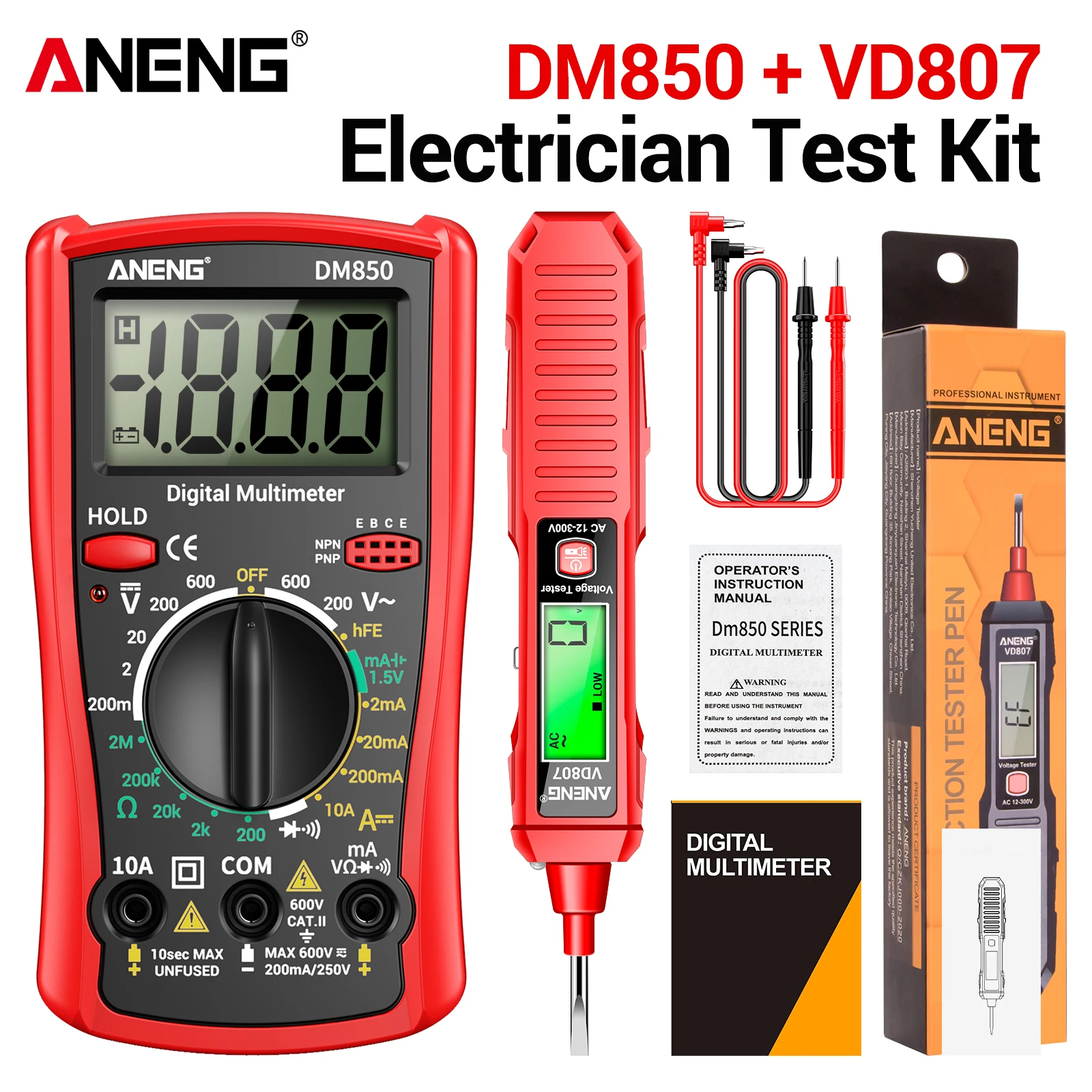 ANENG Digitale Multimeter DM850 Voltmeter VD807 NCV Inductie 12‑300V Spanningstester Pen Elektricien Reparatie DIY Detector Kit Tool