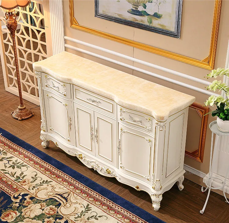 A European-style all-solid wood dining side cabinet integrated tea cabinet against the wall sofa back cabinet