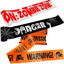 1pack 6m Halloween Warning Caution Tape You Dare Zombie Posters Fright Tape for Zombie Themed Party Halloween Party Decoration