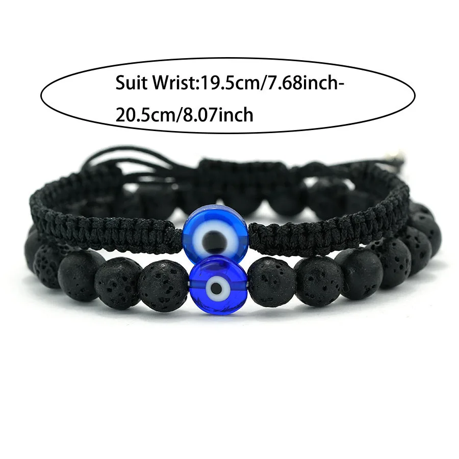 Viking 2Pcs Turkey Terror Eyes Bracelet Men Braided Adjustable Knot 8mm Black Red Stone Beads Wristband Retro Street Homme Joias view 4